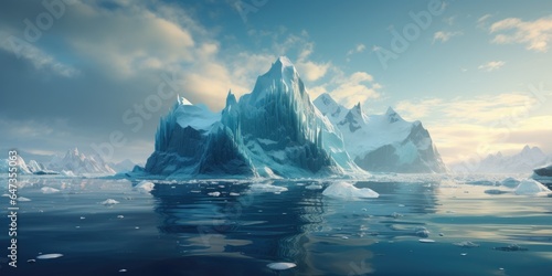 blue iceberg in sea water, glaciers close-up. Generative AI