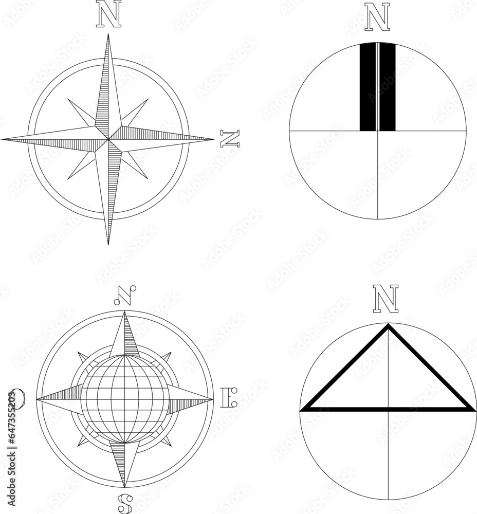 Vector sketch illustration of cardinal direction logo symbol architectural design for map Vector sketch illustration of cardinal direction logo symbol architectural design for map