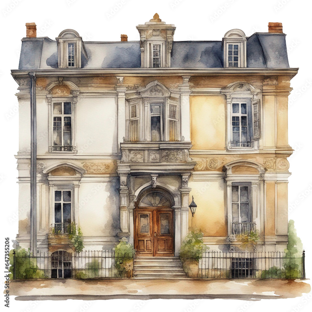 Historical Townhouse House Architecture - Watercolor Painting Drawing - Generative AI