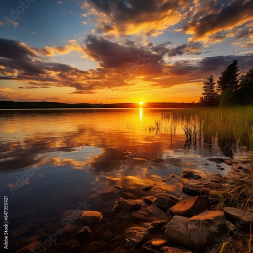 Beautiful summer sunset at lake