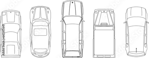 Vector sketch illustration of family car vehicle design seen from above to complete layout and site plan drawings