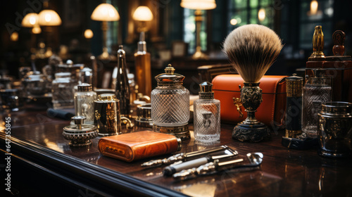 Vintage luxury perfume shop. Barbershop interior. photo