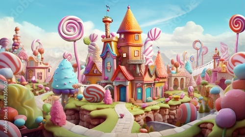 Create an image of a whimsical candyland with gingerbread houses and gumdrop trees