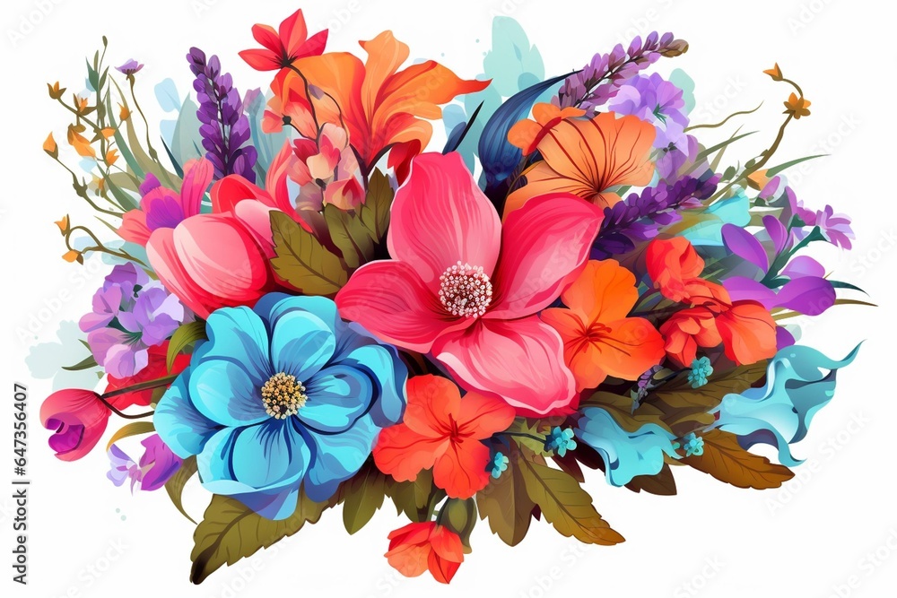 Colorful flower arrangement on transparent background. Generative AI