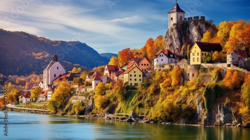 Durnstein town in Wachau valley in autumn Austria