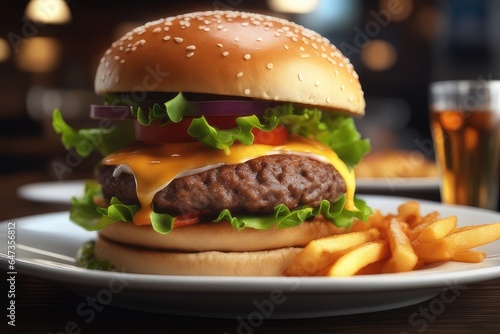 hamburger with french fries