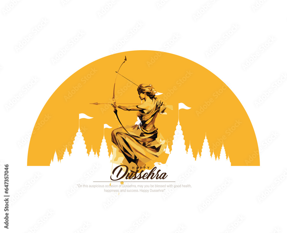 Happy Dussehra.Illustration of Lord Rama. Illustration of Bow and Arrow. - obrazy, fototapety, plakaty 