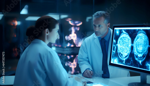 Two surgeon discussing the consequences of the possible surgery, technology, modern, male, female