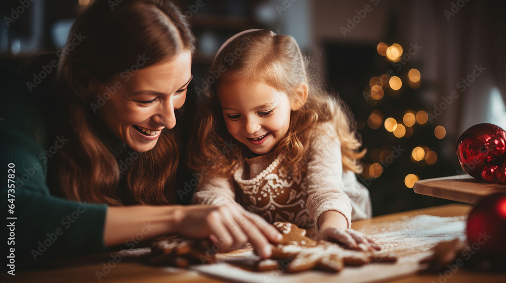 parent and child making christmas cookies Generative AI parent and child making christmas cookies Generative AI