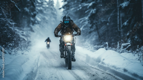 person riding a bike in winter Generative Ai