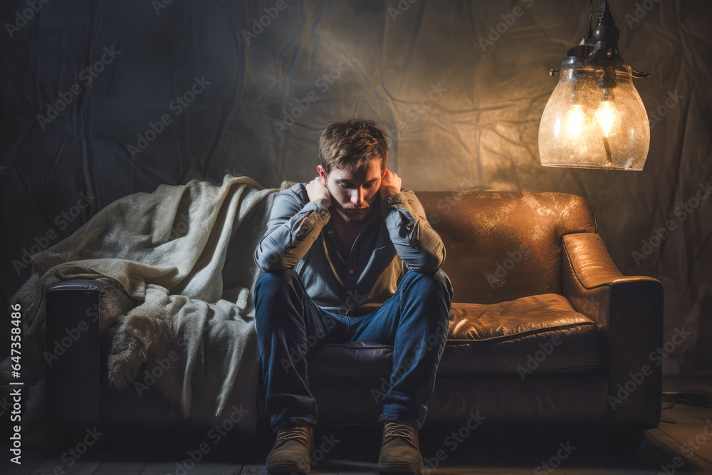 A person sitting, looking sad and depressed A person sitting, looking sad and depressed