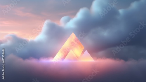 Lighting line a triangle in cloud background. Generative AI image weber.