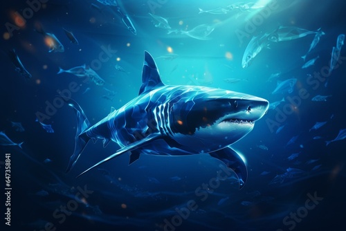Background with dark blue shark. Generative AI