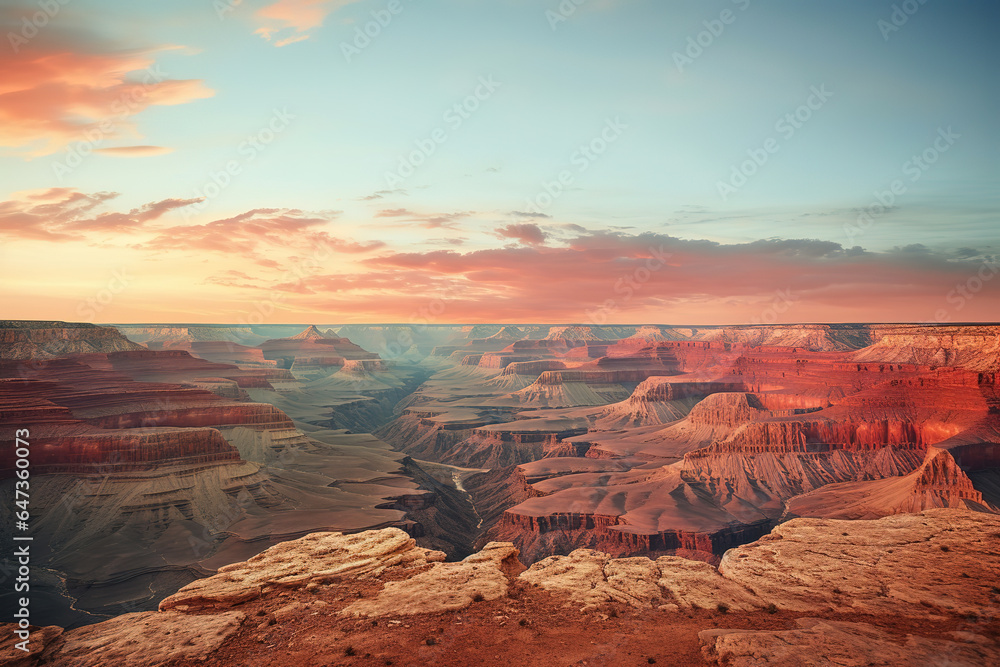 view of canyon at sunset, generative ai 