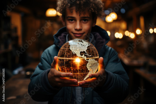 A student holding a globe, representing the exploration of new knowledge and ideas. Generative AI.