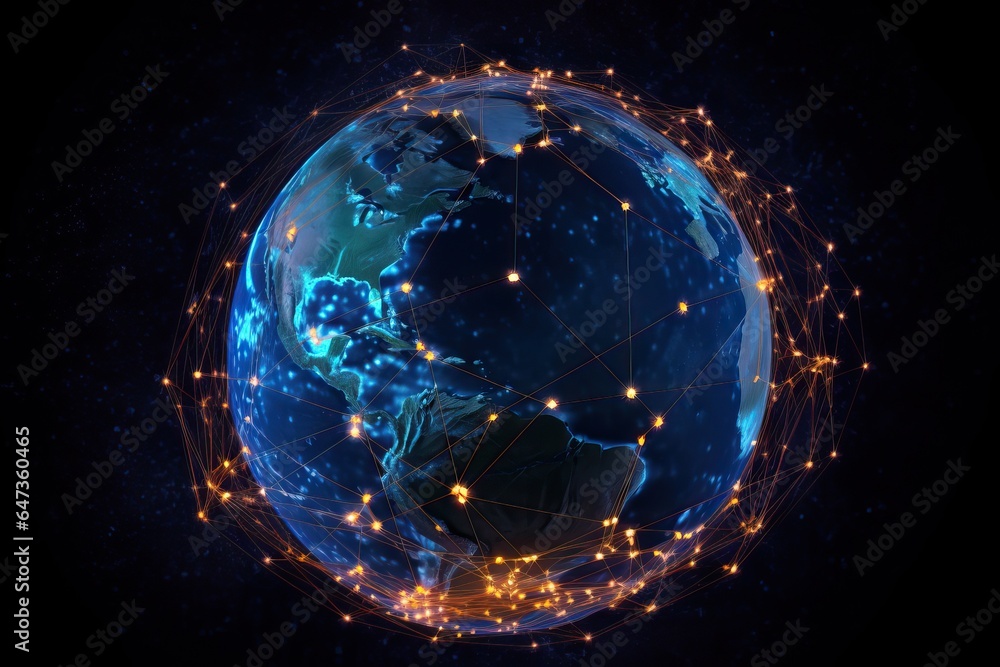Obraz premium Earth Shrouded in Luminous Telecommunications Network