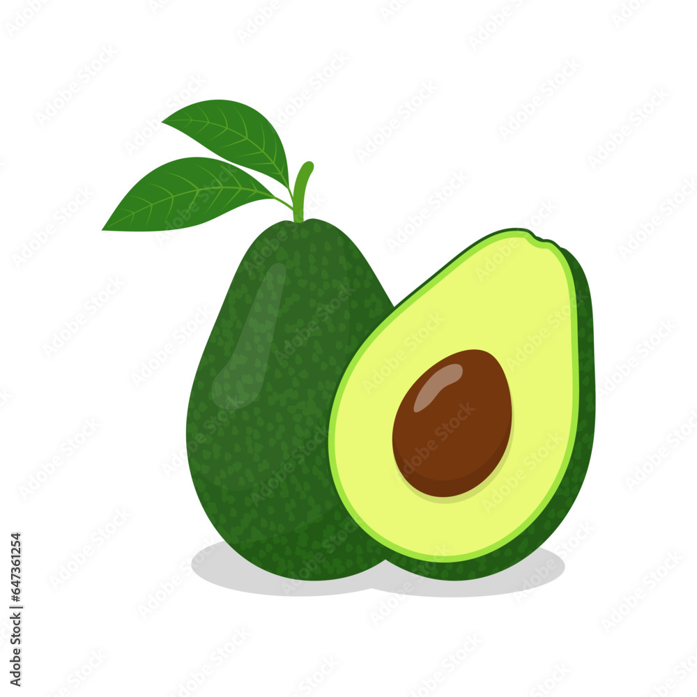 Avocado whole and half with pit vector illustration Avocado whole and half with pit vector illustration