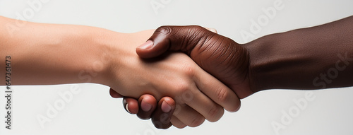 Black and white hands shake hand after business meeting with a customer 