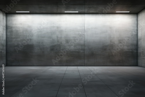 A concrete room with walls and floor. Concrete wall and lights