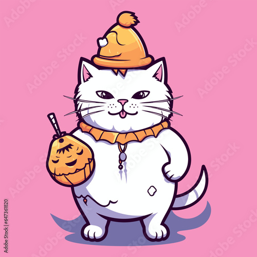 Ice hokey Funny Halloween cat flat color.