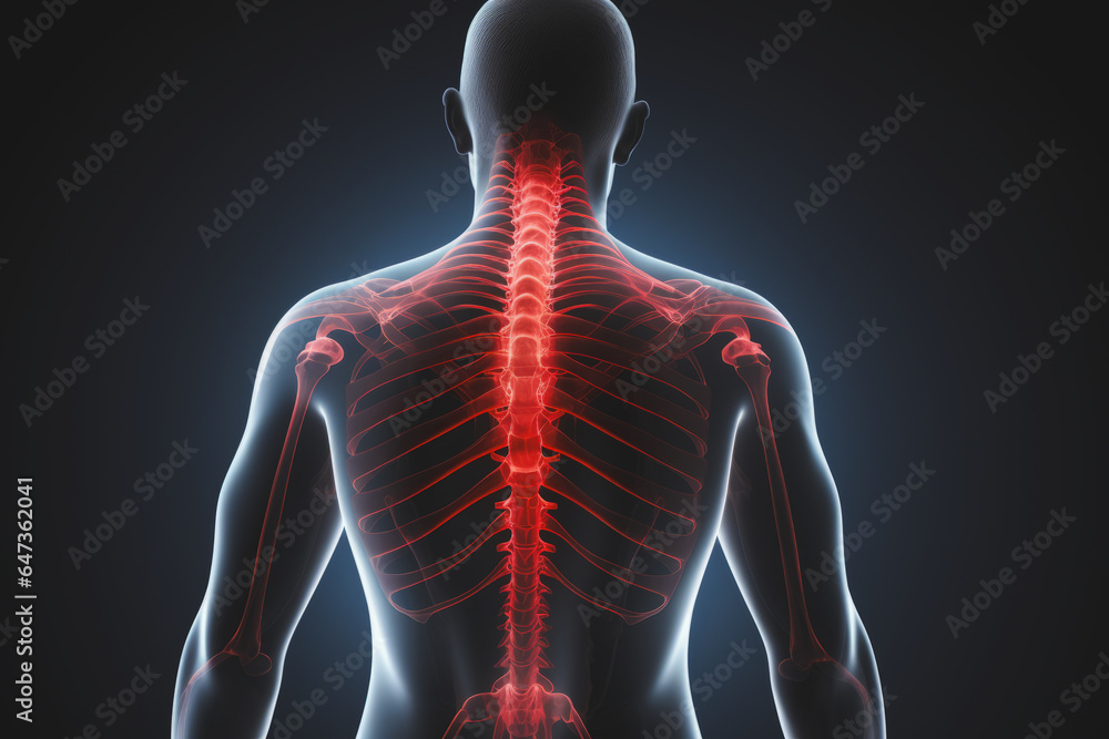 illustration of a human spine and spinal cord in red illustration of a human spine and spinal cord in red