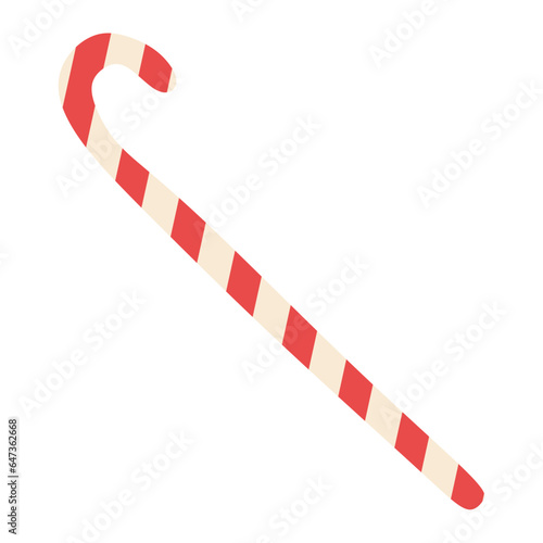 Candy cane icon. Flat vector illustration. Red and white Christmas candy for decoration. Winter holiday element isolated on white background. Sweet lollipop for logo, decor, poster, design art.