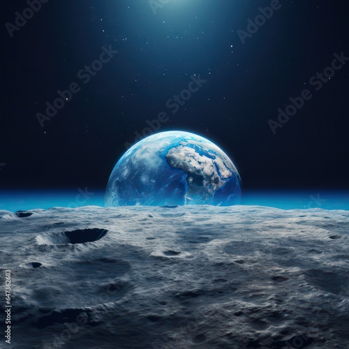 Blue earth seen from the moon surface created with Generative AI