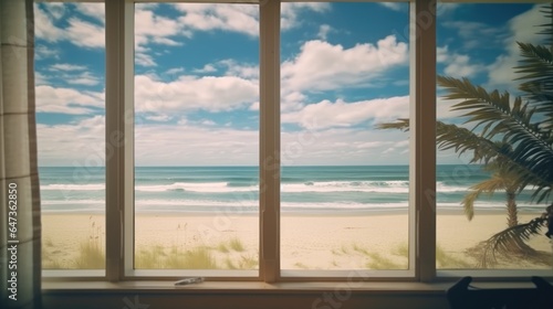 beach view background. the view from the window with a beautiful beach © MBRAMO