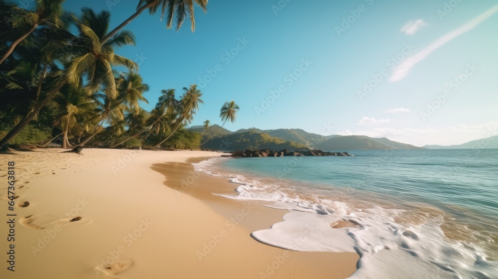 Beautiful beach view, Palm tree island sand beach Beautiful beach view, Palm tree island sand beach