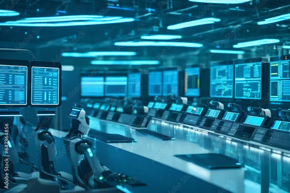 Obraz premium Robotic Surveillance: Automated Systems Overseeing Computer Operations