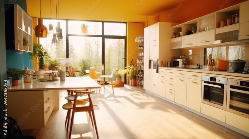 Beautiful modern kitchen interior, with bright shades Beautiful modern kitchen interior, with bright shades