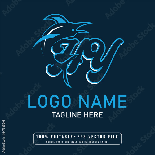 Editable shark with hy letter logo design vector hy letter shark logo design	 photo