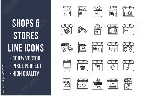 Shops and Stores Line Icons