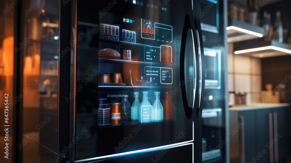 A smart refrigerator with built-in cameras for monitoring food inventory and expiration dates A smart refrigerator with built-in cameras for monitoring food inventory and expiration dates