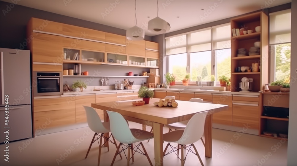 Beautiful modern kitchen interior, with bright shades