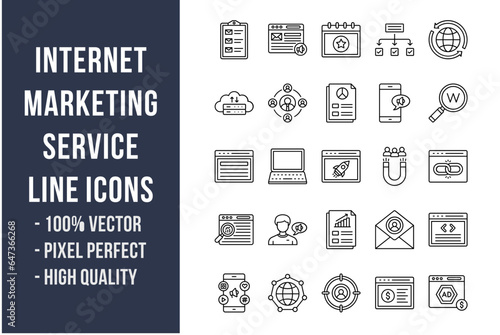 Internet Marketing Service Line Icons
