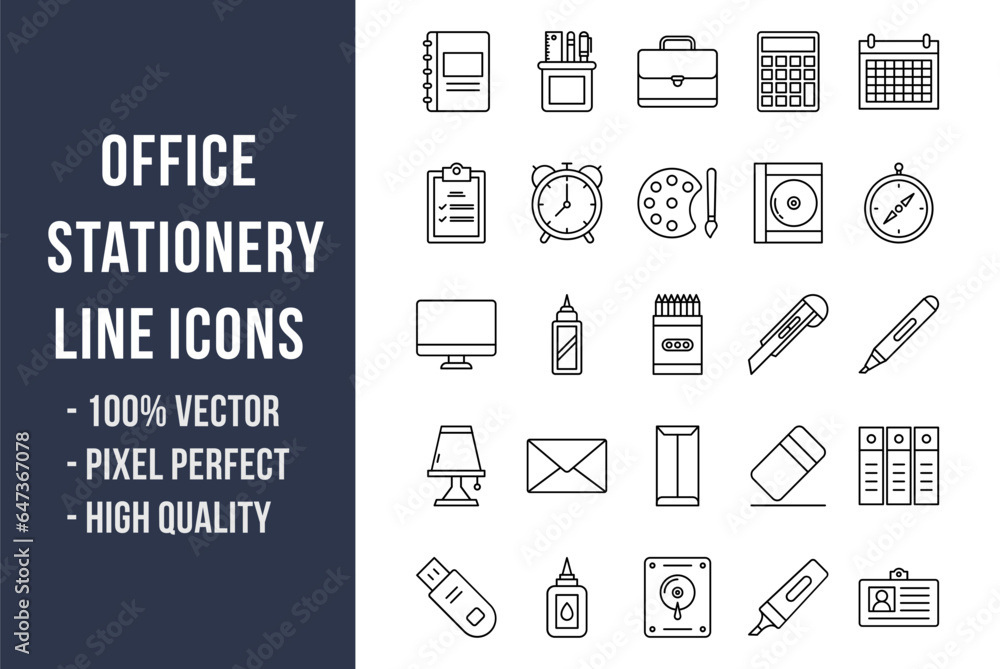 Office Stationery Line Icons