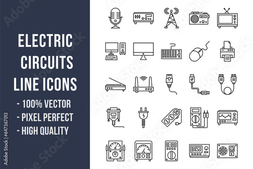 Electric Circuits Line Icons photo