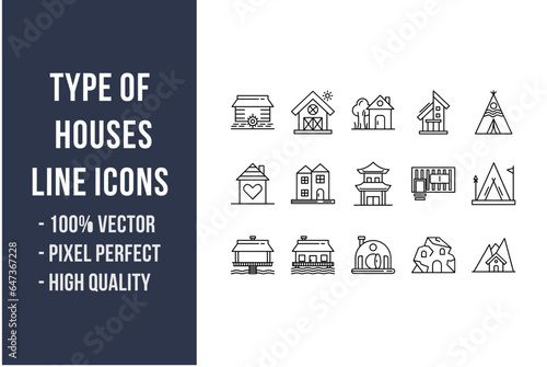 Type of Houses Line Icons