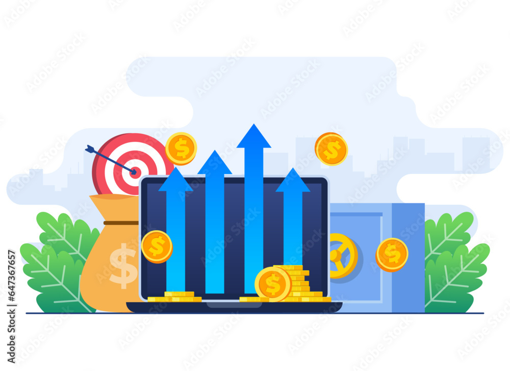 Financial and Investment growth concept flat illustration vector template, Passive income, Save money, Profit growth, Business plan strategy, Growth business finance, Financial planning Financial and Investment growth concept flat illustration vector template, Passive income, Save money, Profit growth, Business plan strategy, Growth business finance, Financial planning