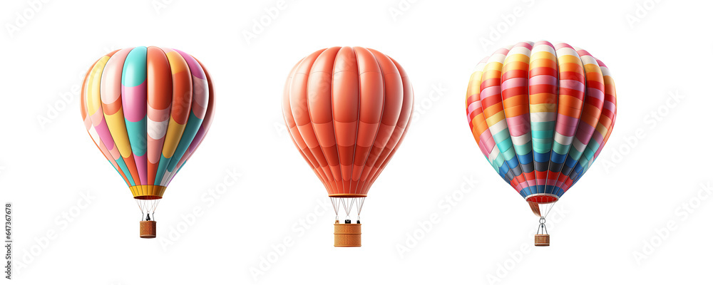 Hot air balloons collection isolated on transparent background. Generative Ai Hot air balloons collection isolated on transparent background. Generative Ai