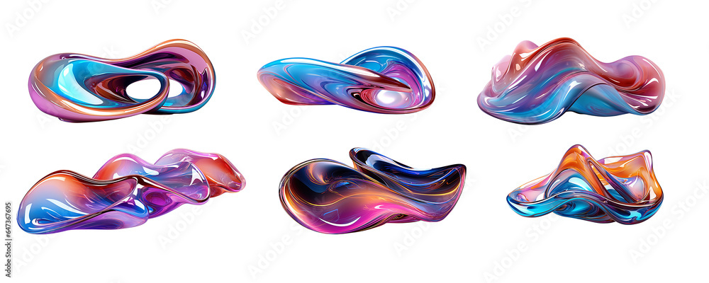 Abstract holographic liquid collection isolated on transparent background. Generative Ai