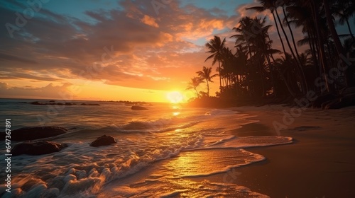 beautiful sunset over a tropical beach © MBRAMO