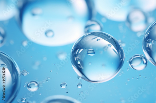 Oxygen bubbles in clear blue water  close-up. Mineral water. Water enriched with oxygen. . Made with AI gereration
