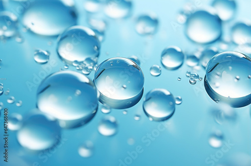 Oxygen bubbles in clear blue water  close-up. Mineral water. Water enriched with oxygen. . Made with AI gereration
