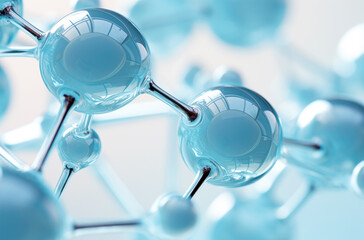 Oxygen bubbles in clear blue water, close-up. Mineral water. Water enriched with oxygen. . Made with AI gereration