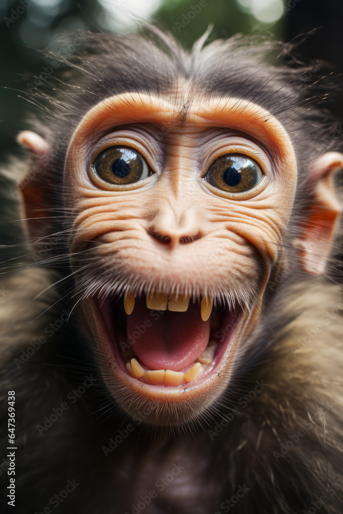 Portrait of a monkey with a cheeky grin Portrait of a monkey with a cheeky grin