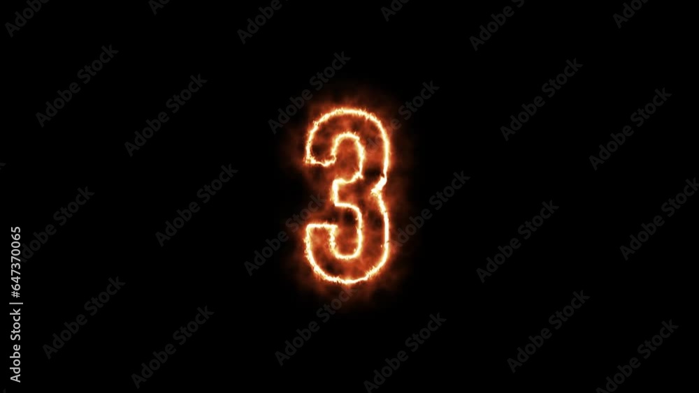 Number 3 fire Animation on a black background.Number three is burning in flames Animation on Isolated Black Background Number 3 fire Animation on a black background.Number three is burning in flames Animation on Isolated Black Background
