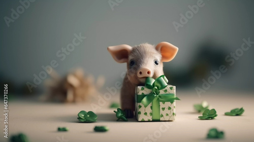 Neujahr Silvester Schwein Glücksbringer Geschenk Kleeblatt Glück Jahreswechsel 2024 KI Generiert 