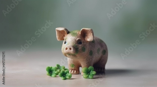 Neujahr Silvester Schwein Glücksbringer Geschenk Kleeblatt Glück Jahreswechsel 2024 KI Generiert  photo